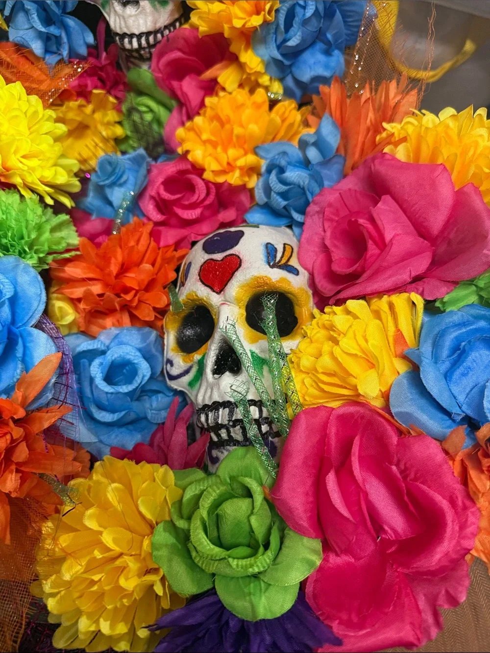 Day of the Dead Floral Sugar Skull Wreath - Multicolor price is for 6 pcs